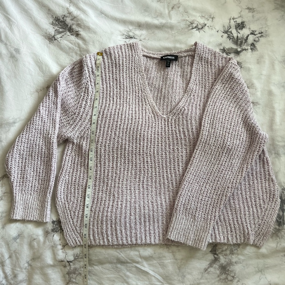Express V-Neck Knit Sweater - Lavender - Small Petite